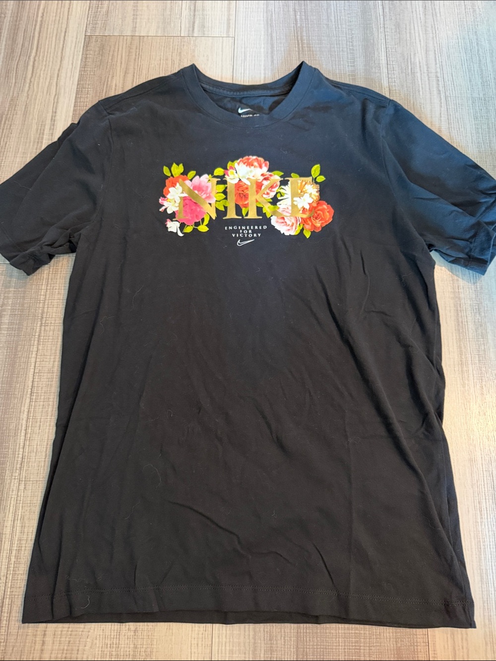 Nike Black Short Sleeve Tee with Floral Logo